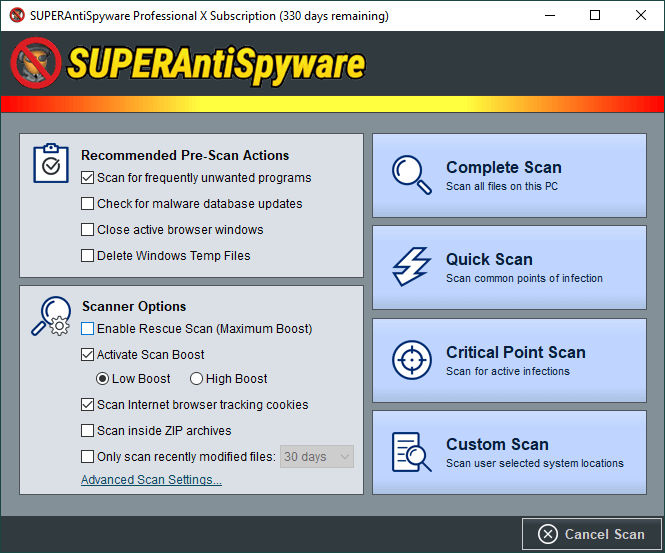 SUPERAntiSpyware Professional X Registration Key