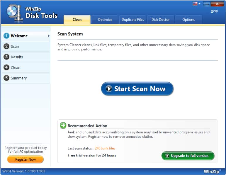 WinZip Disk Tools Start Scan Now