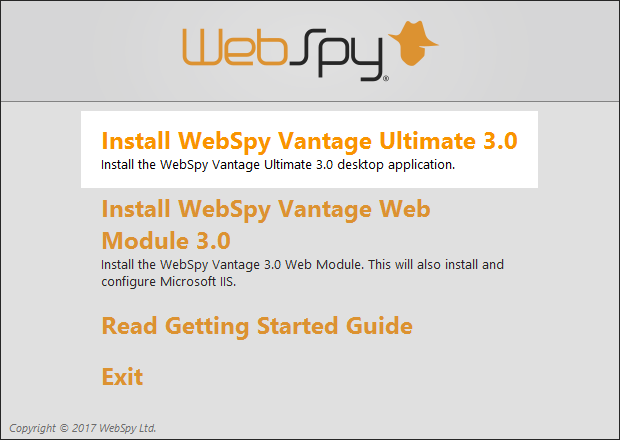 WebSpy Vantage Ultimate Installation Setup